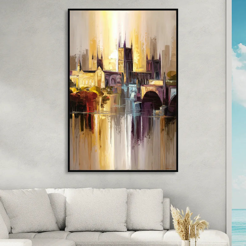 Durham Cityscape Reflection Sitting Room - Black Canvas Wall Art