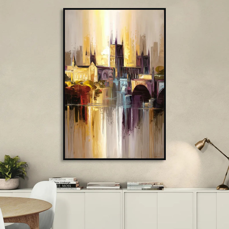 Durham Cityscape Reflection Living Room - Black Canvas Wall Art