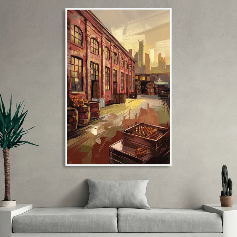 Durham Tobacco Warehouse Charm Living Room - White Canvas Wall Art