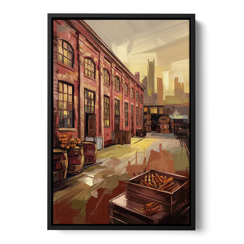 Durham Tobacco Warehouse Charm Front - Black Canvas Wall Art