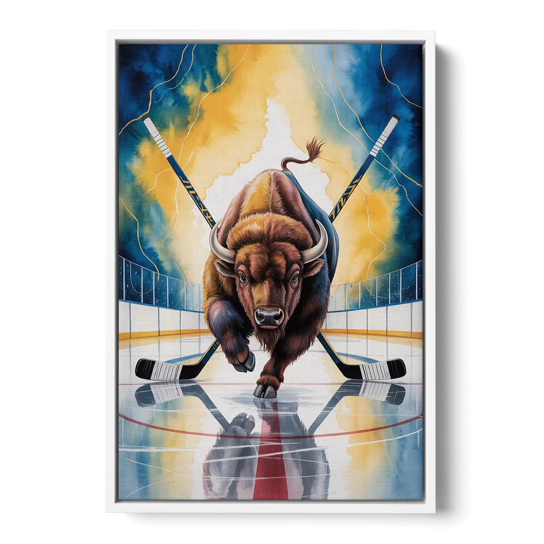 Dynamic Buffalo Sabres Action - White Frame Canvas