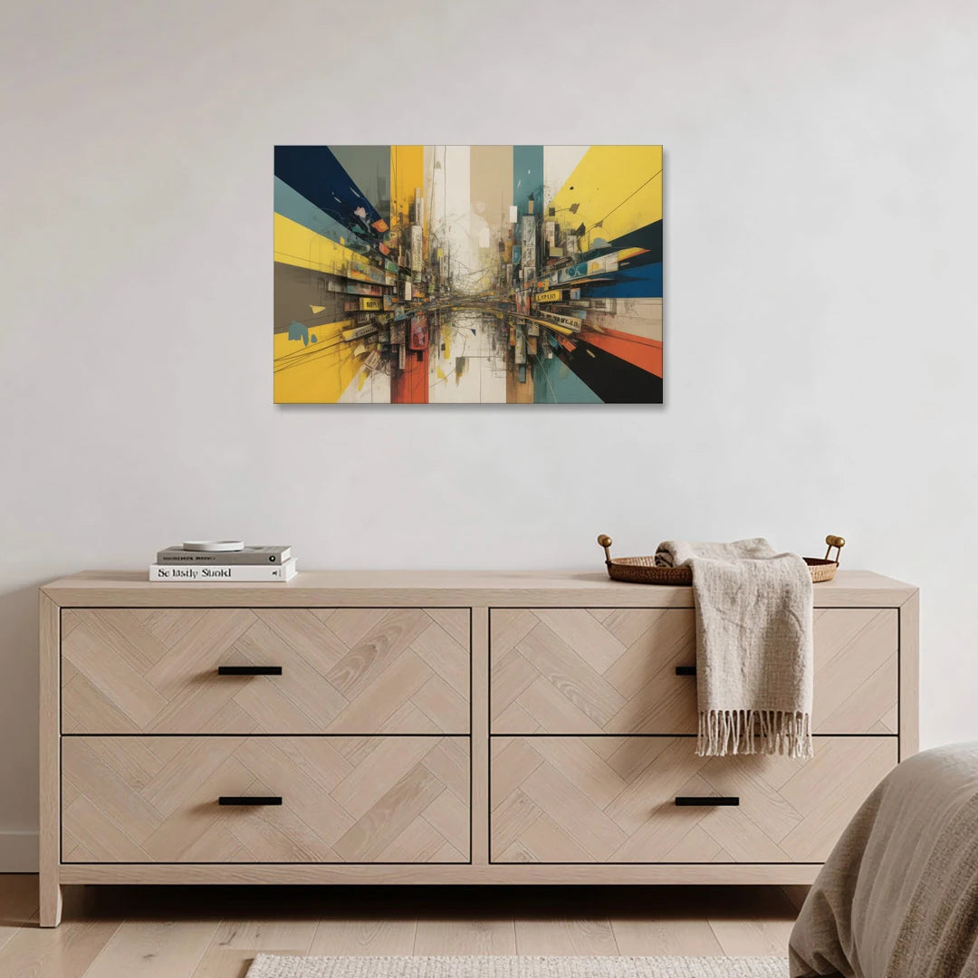 Dynamic City Layers Yellow Abstract - Canvas Wall Art - Coffee Table - 36x24