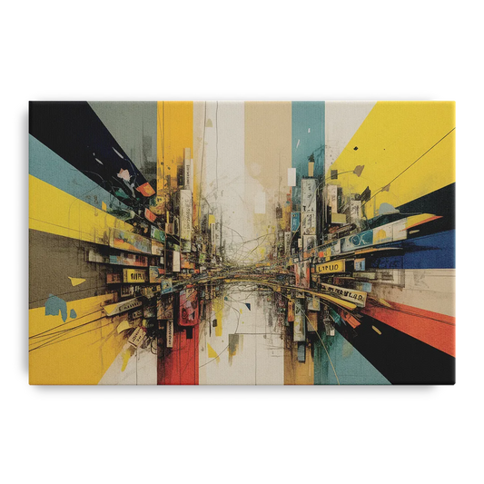Dynamic City Layers Yellow Abstract - Canvas Wall Art