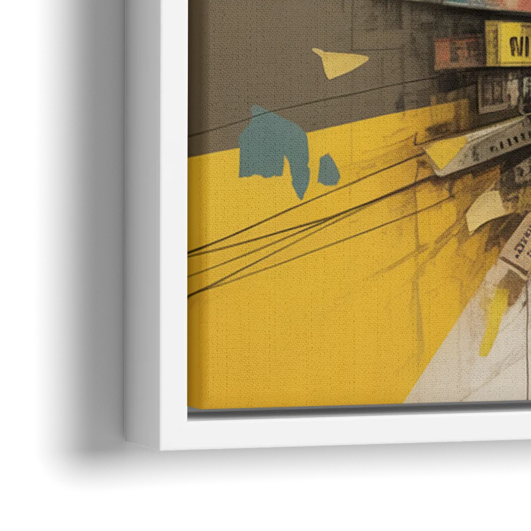 Dynamic City Layers Yellow Abstract - Close-Up White Frame Canvas