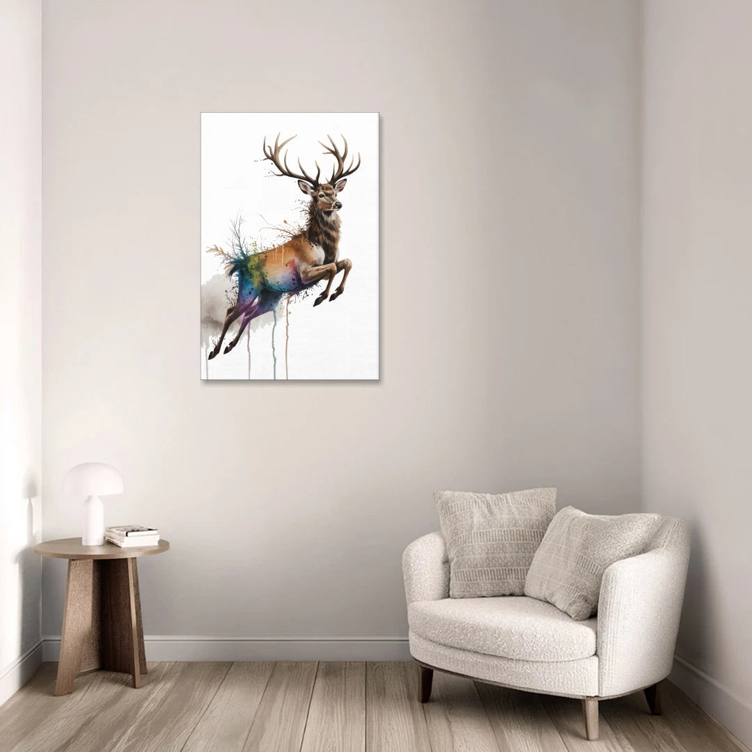 Dynamic Deer Leap - Canvas Wall Art - Sofa - 24x36