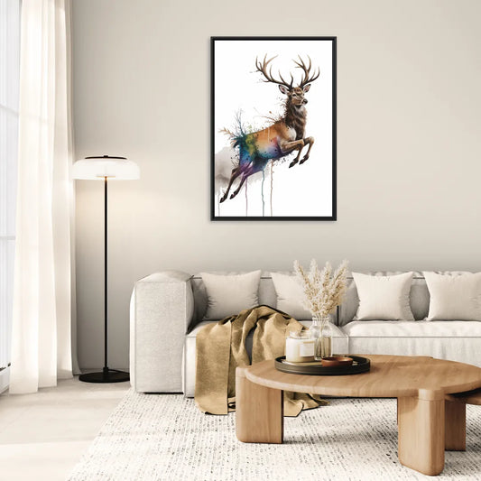 Dynamic Deer Leap - Living Room Black Frame Canvas