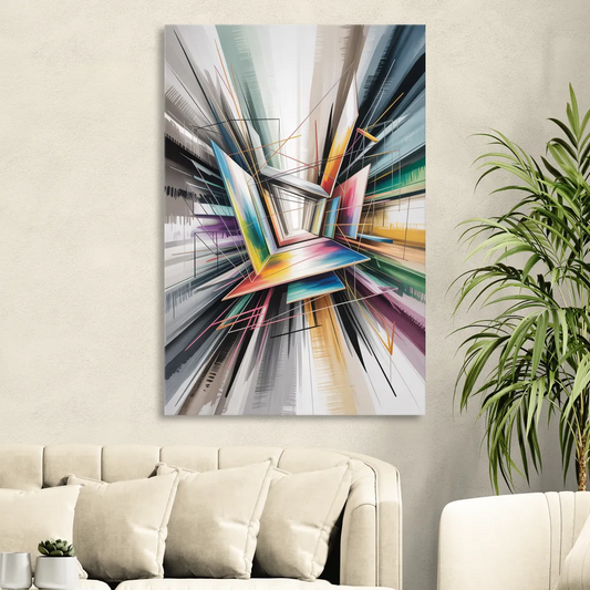 Dynamic Elegance Grey and Silver Abstract Living Room - Canvas Wall Art