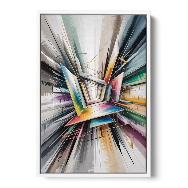 Dynamic Elegance Grey and Silver Abstract Front - White Canvas Wall Art