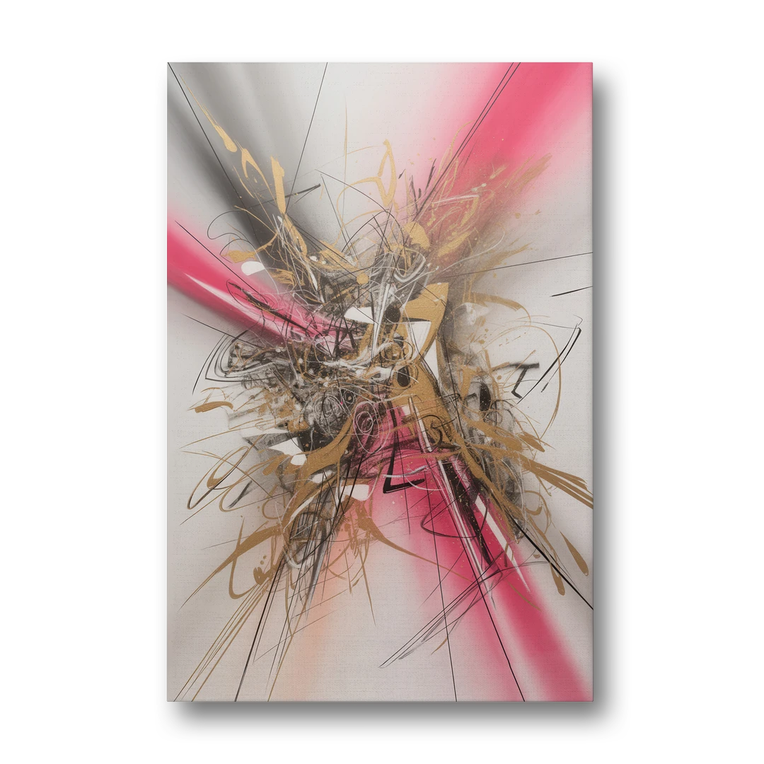 Dynamic Geometric Harmony Pink and Gold Abstract - Canvas Wall Art - Front