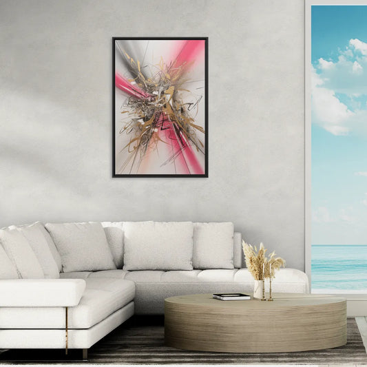 Dynamic Geometric Harmony Pink and Gold Abstract - Living Room Black Frame Canvas
