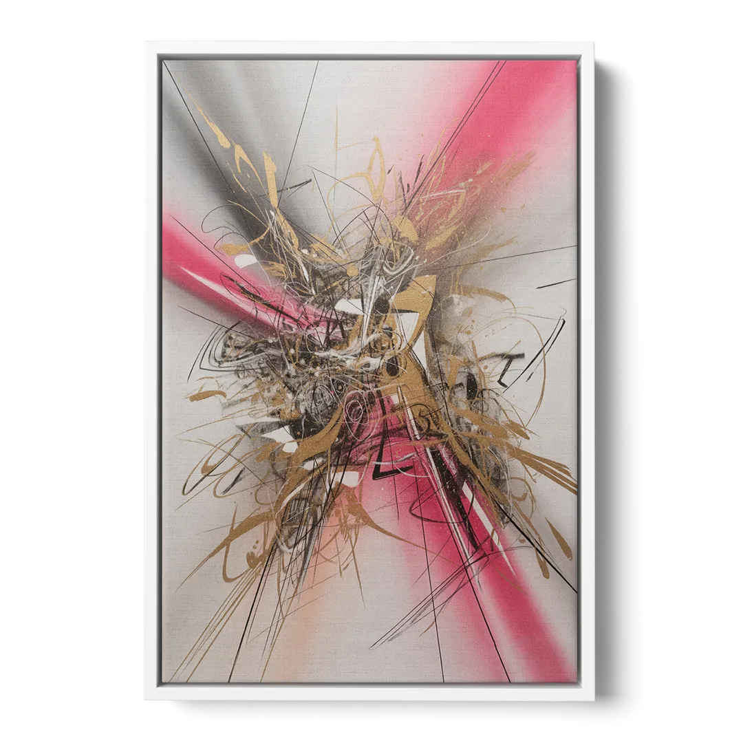 Dynamic Geometric Harmony Pink and Gold Abstract - White Frame Canvas