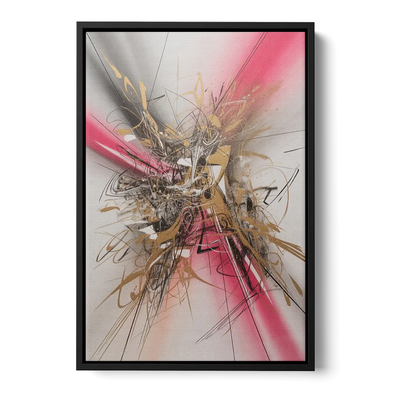 Dynamic Geometric Harmony Pink and Gold Abstract Front - Black Canvas Wall Art