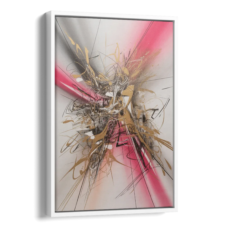 Dynamic Geometric Harmony Pink and Gold Abstract Side - White Canvas Wall Art