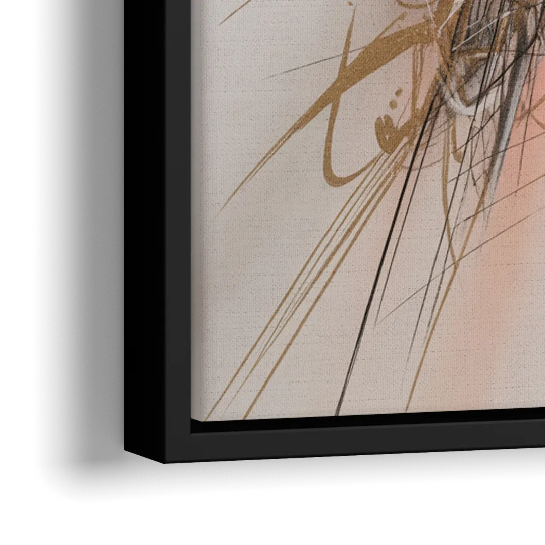 Dynamic Geometric Harmony Pink and Gold Abstract - Close-Up Black Frame Canvas