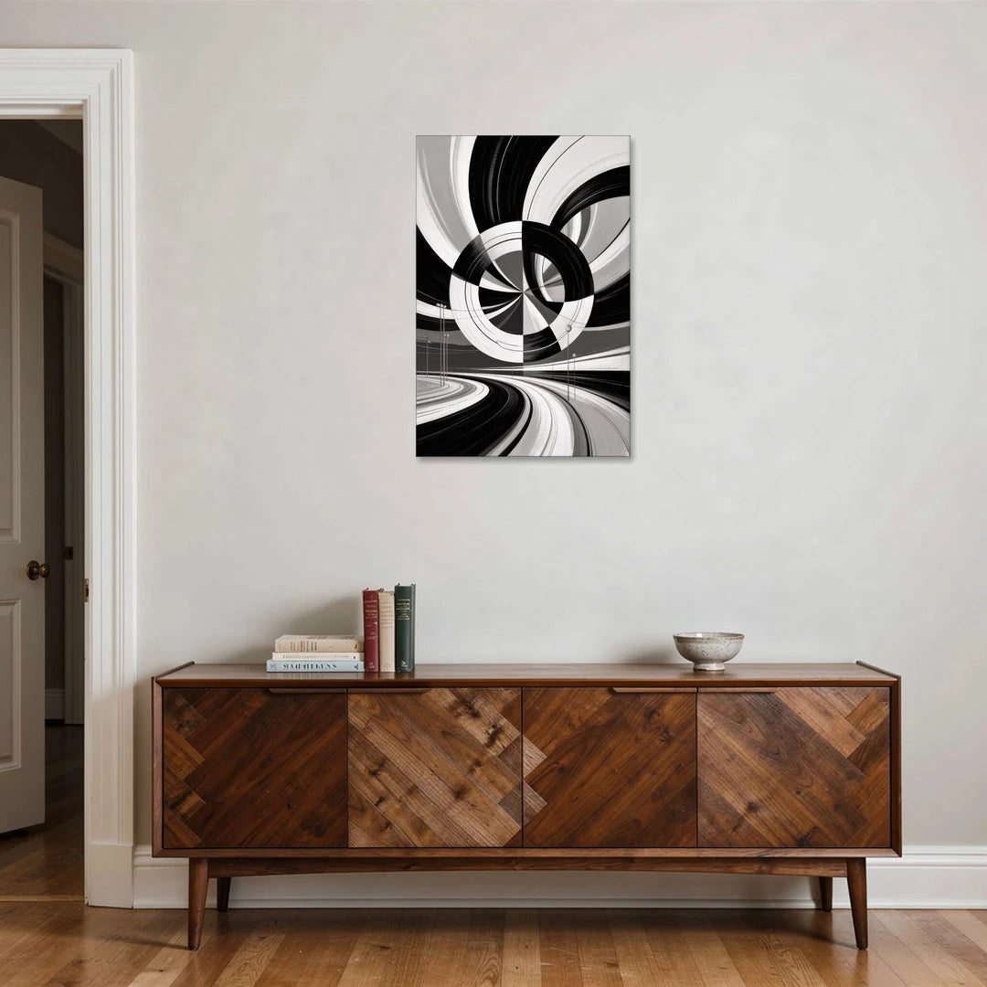 Dynamic Geometric Motion Black and White Abstract - Canvas Wall Art - Coffee Table - 24x36
