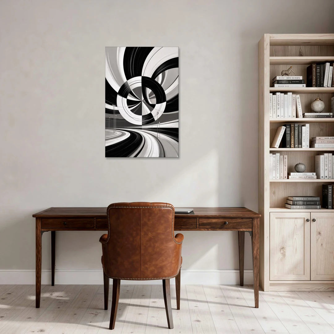 Dynamic Geometric Motion Black and White Abstract - Canvas Wall Art - Office - 24x36
