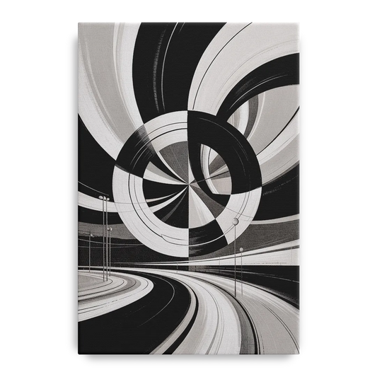 Dynamic Geometric Motion Black and White Abstract - Canvas Wall Art
