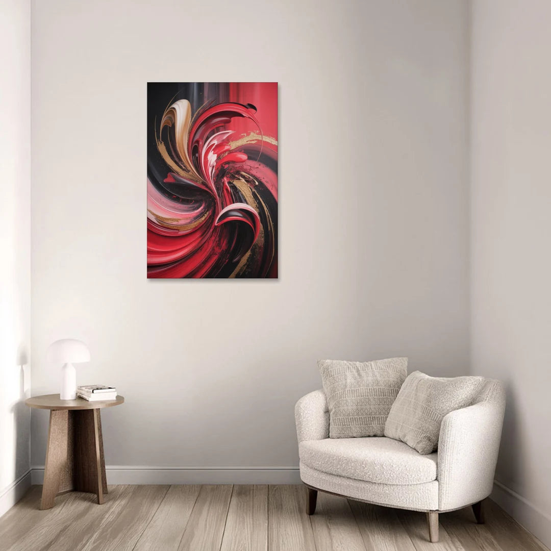 Dynamic Swirl Red Abstract - Canvas Wall Art - Sofa - 24x36