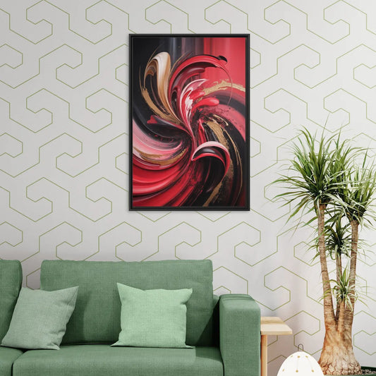 Dynamic Swirl Red Abstract - Living Room Black Frame Canvas