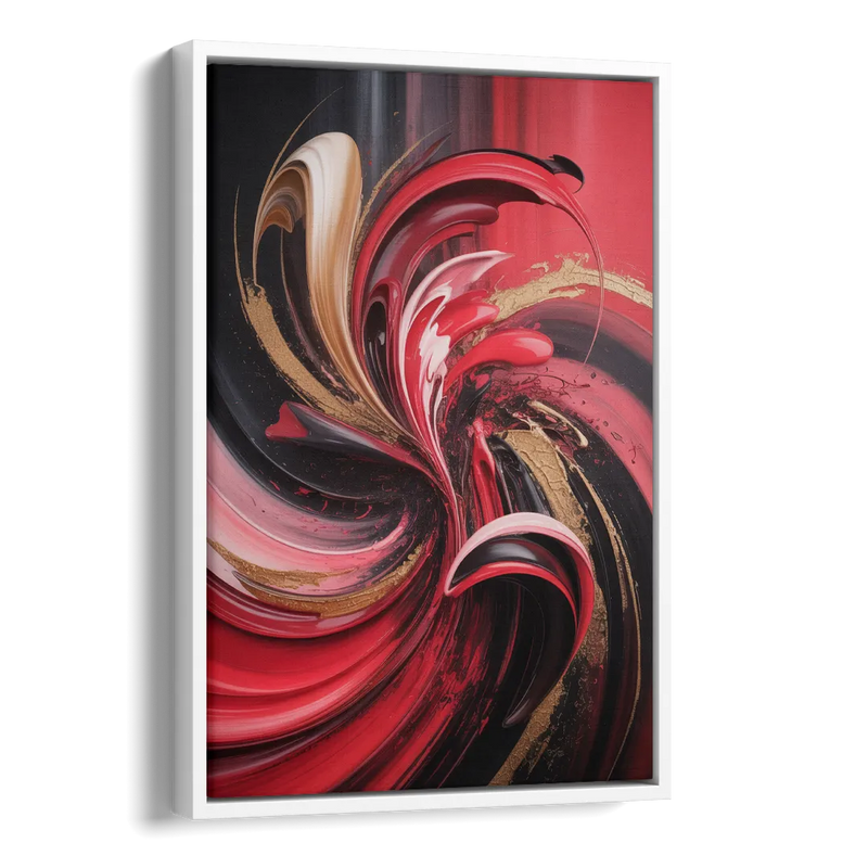 Dynamic Swirl Red Abstract Side - White Canvas Wall Art