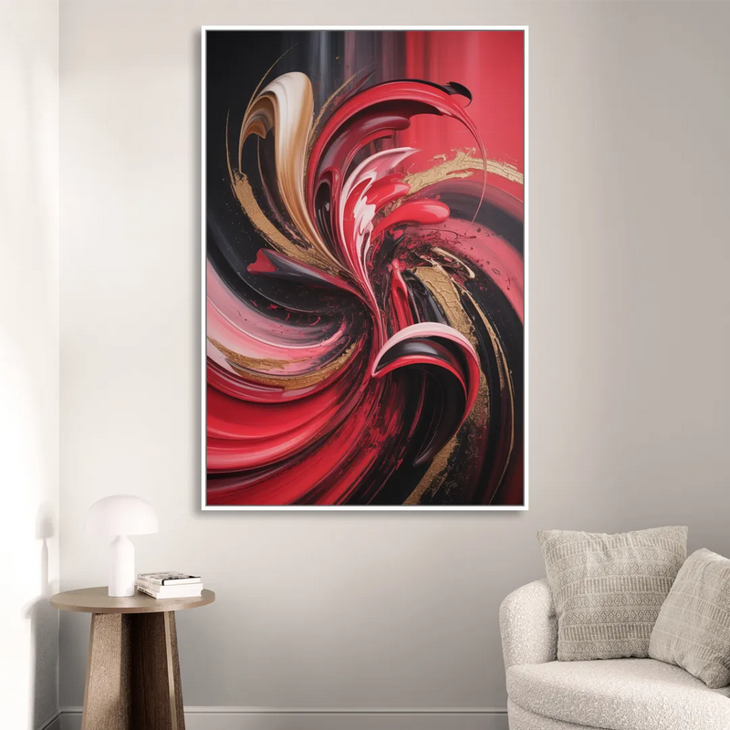 Dynamic Swirl Red Abstract Sitting Room - White Canvas Wall Art