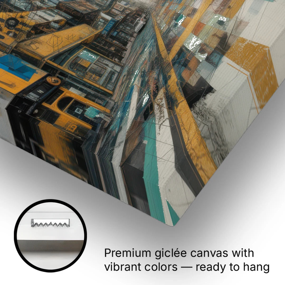 Dynamic Urban Layers Blue and Gold Abstract - Canvas Wall Art - Gallery Wrap Corner