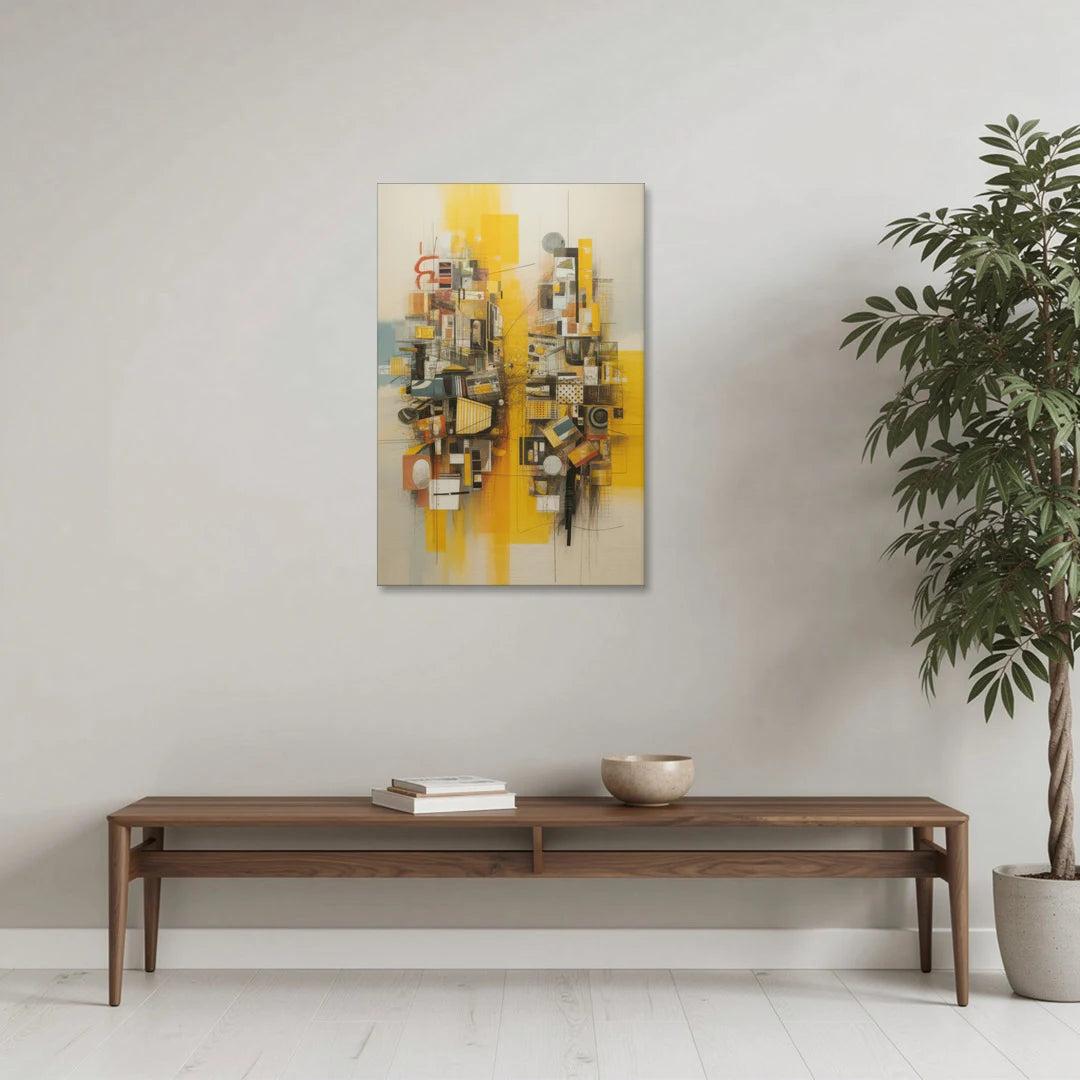 Dynamic Urban Layers Yellow Abstract - Canvas Wall Art - Coffee Table - 24x36