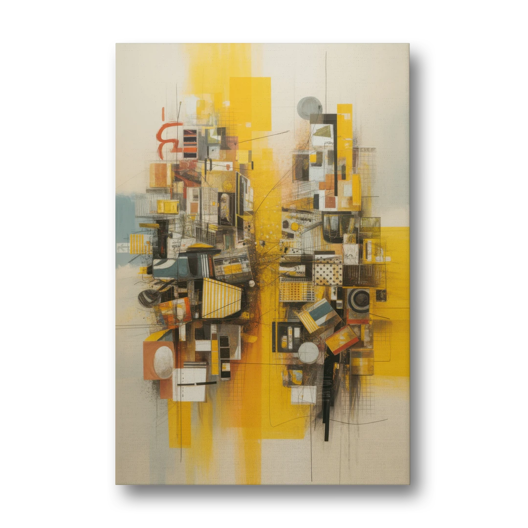Dynamic Urban Layers Yellow Abstract - Canvas Wall Art - Front