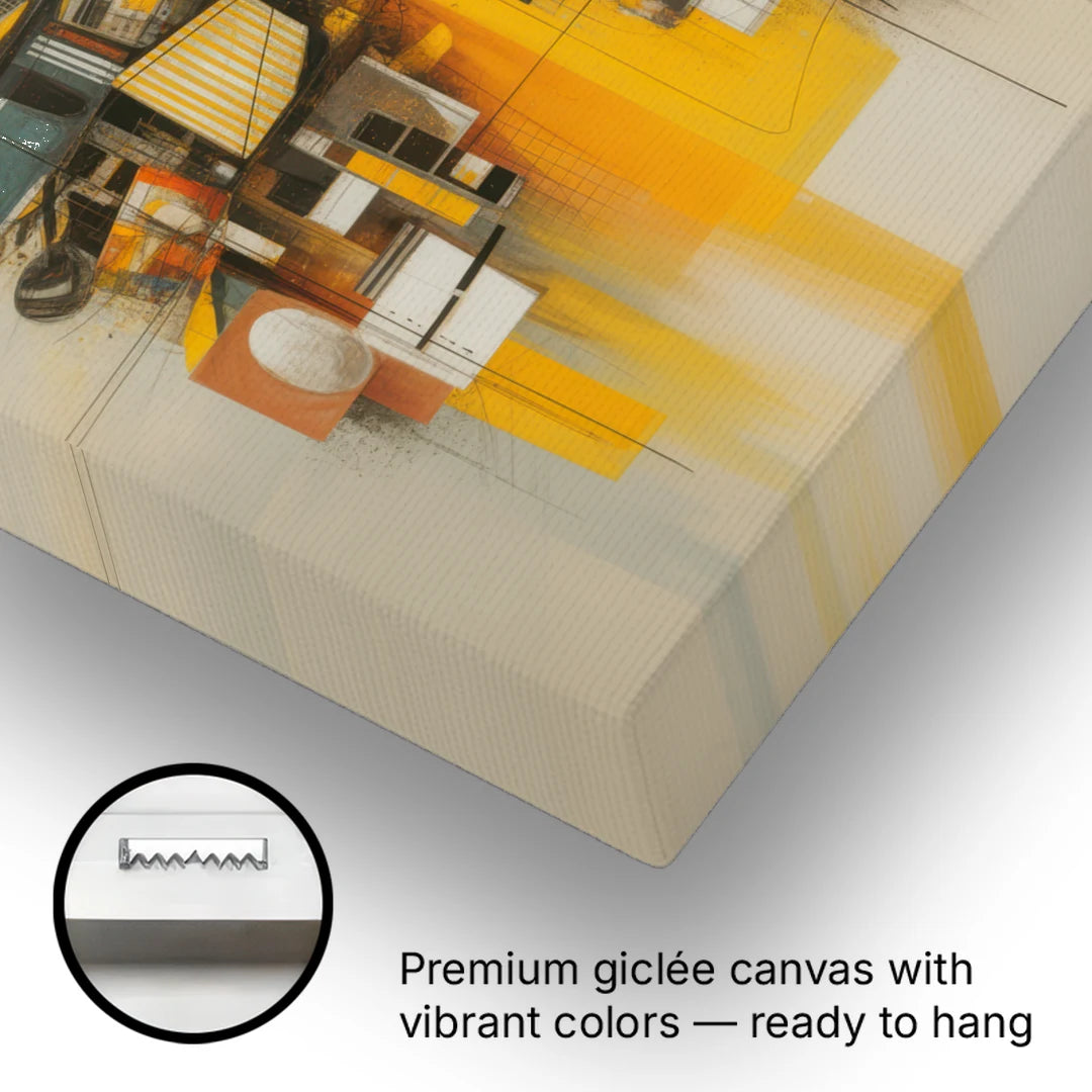 Dynamic Urban Layers Yellow Abstract - Canvas Wall Art - Gallery Wrap Corner