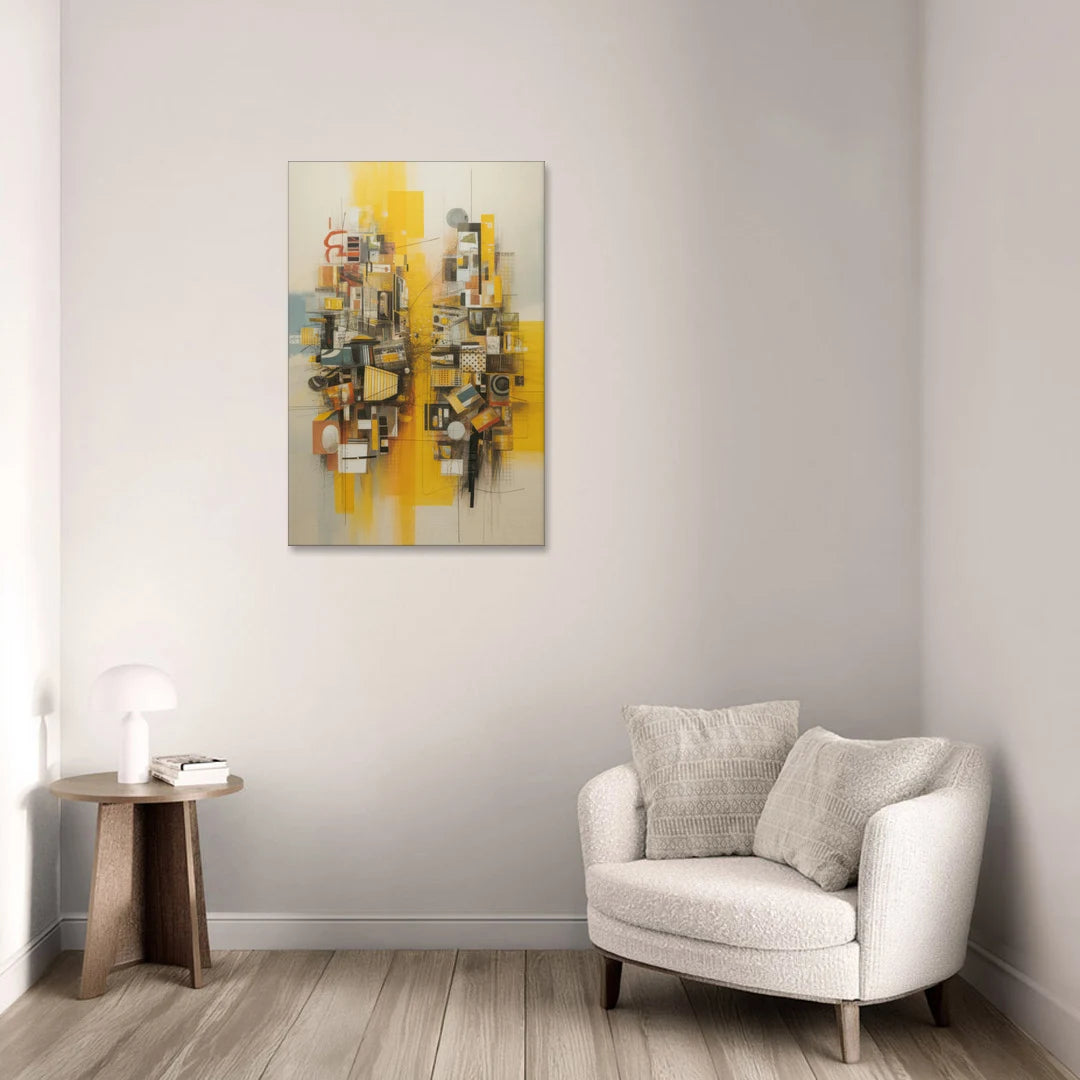 Dynamic Urban Layers Yellow Abstract - Canvas Wall Art - Sofa - 24x36