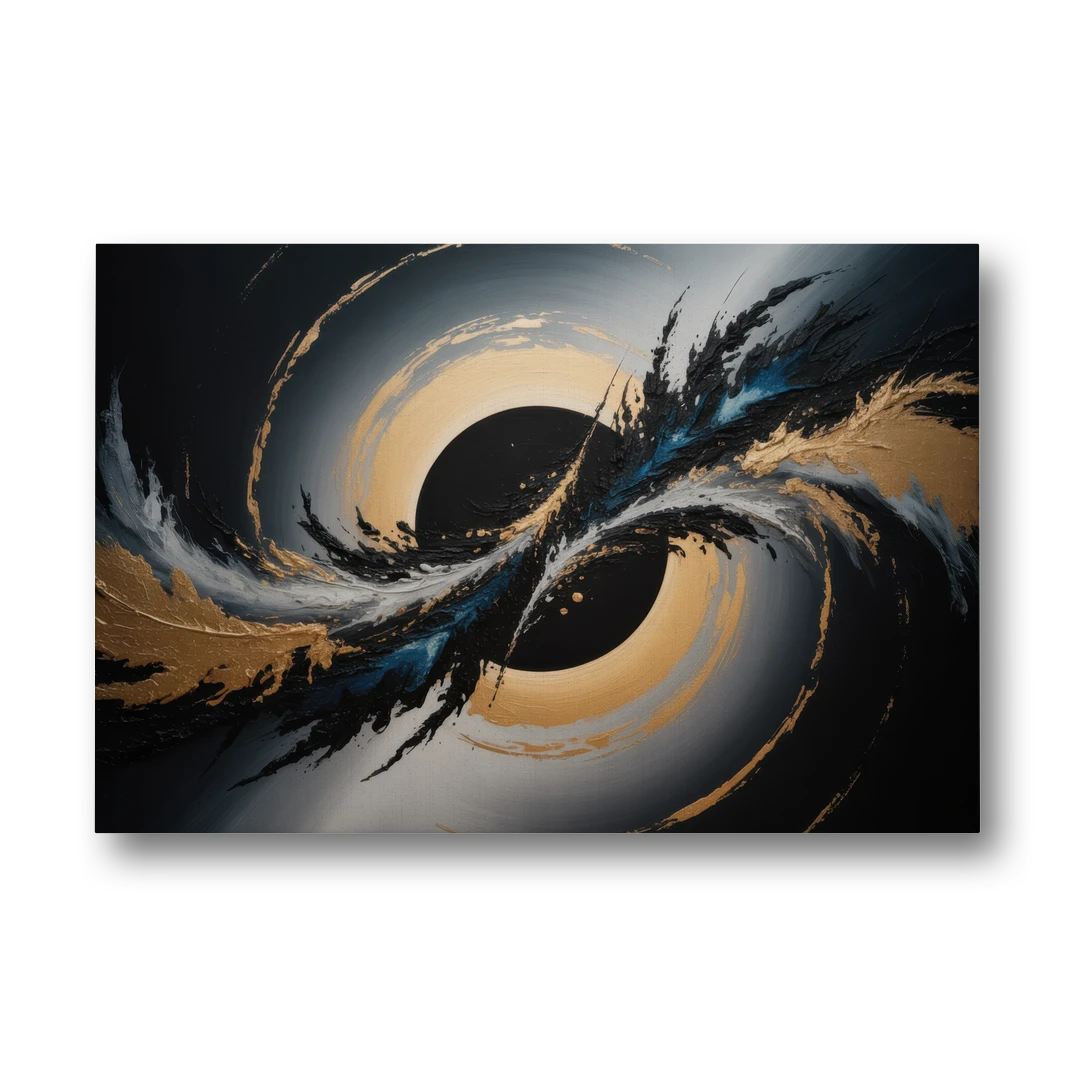 Eclipse Convergence Black Abstract - Canvas Wall Art - Front