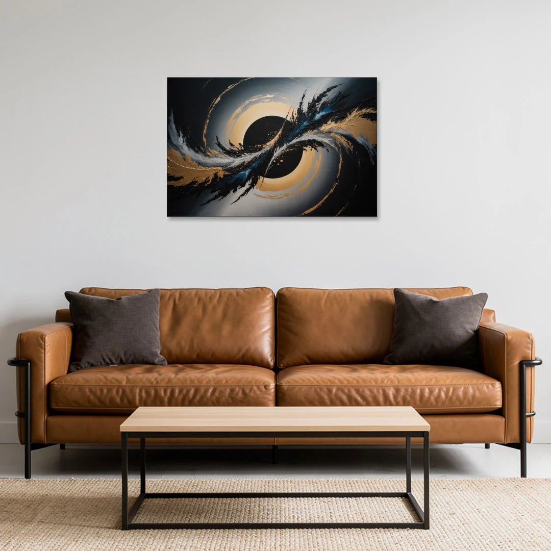 Eclipse Convergence Black Abstract - Canvas Wall Art - Sofa - 36x24