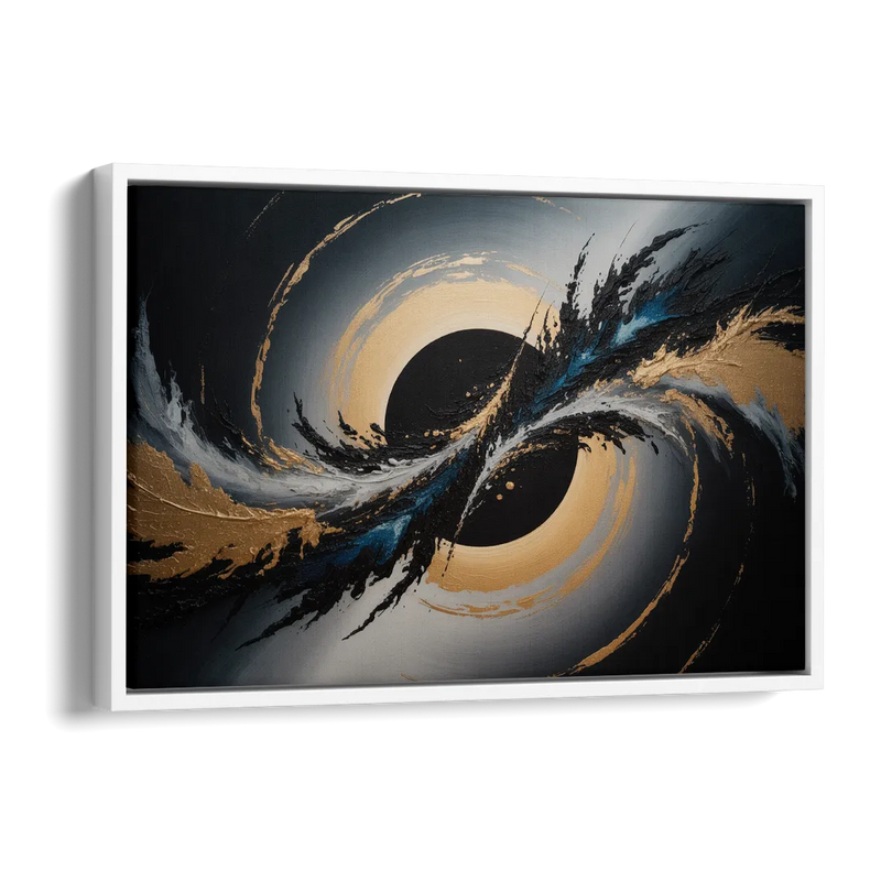Eclipse Convergence Black Abstract Side - White Canvas Wall Art