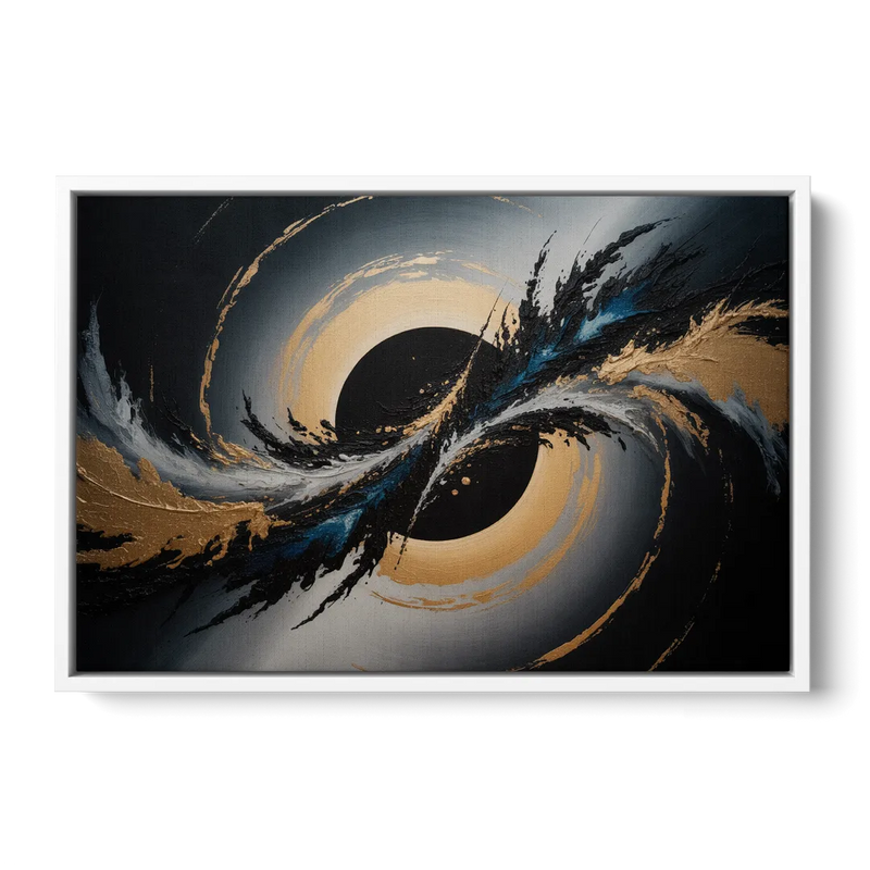 Eclipse Convergence Black Abstract Front - White Canvas Wall Art