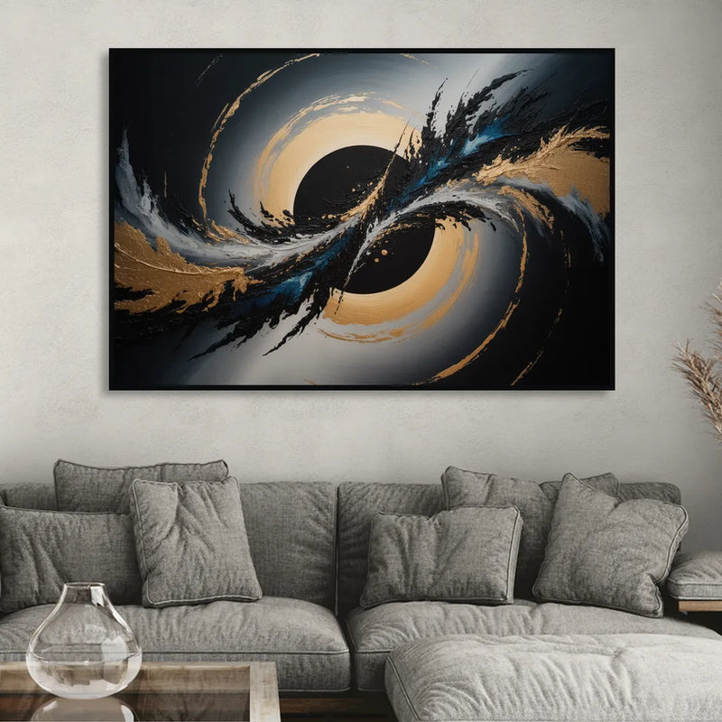 Eclipse Convergence Black Abstract Sitting Room - Black Canvas Wall Art