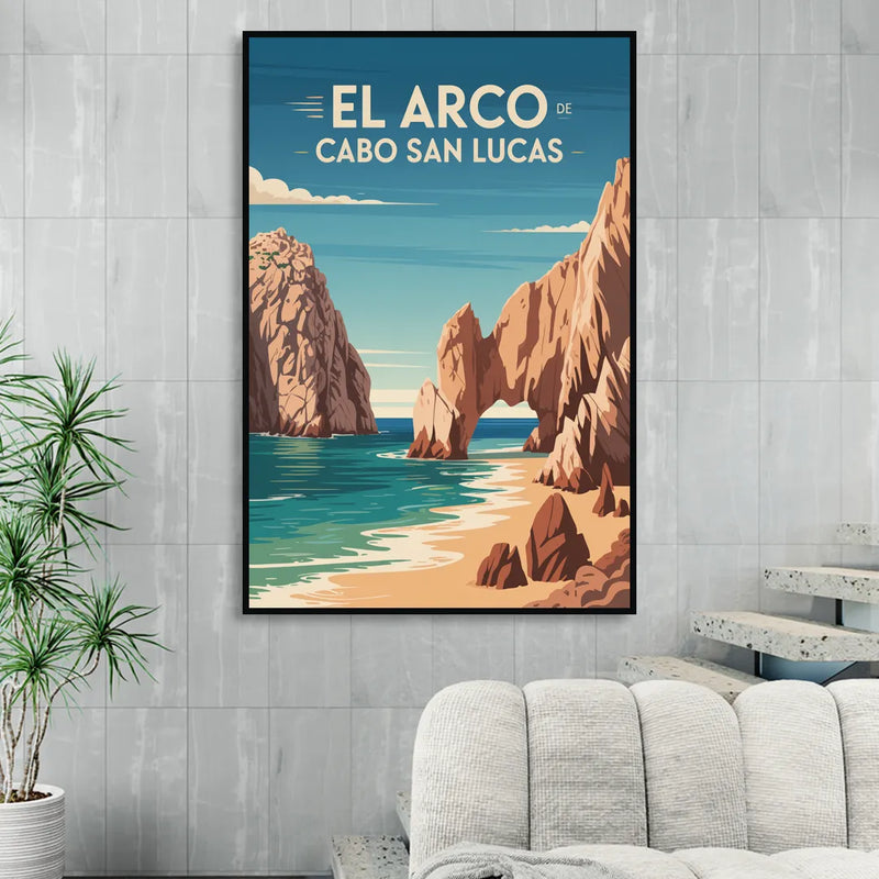 El Arco de Cabo San Lucas Living Room - Black Canvas Wall Art