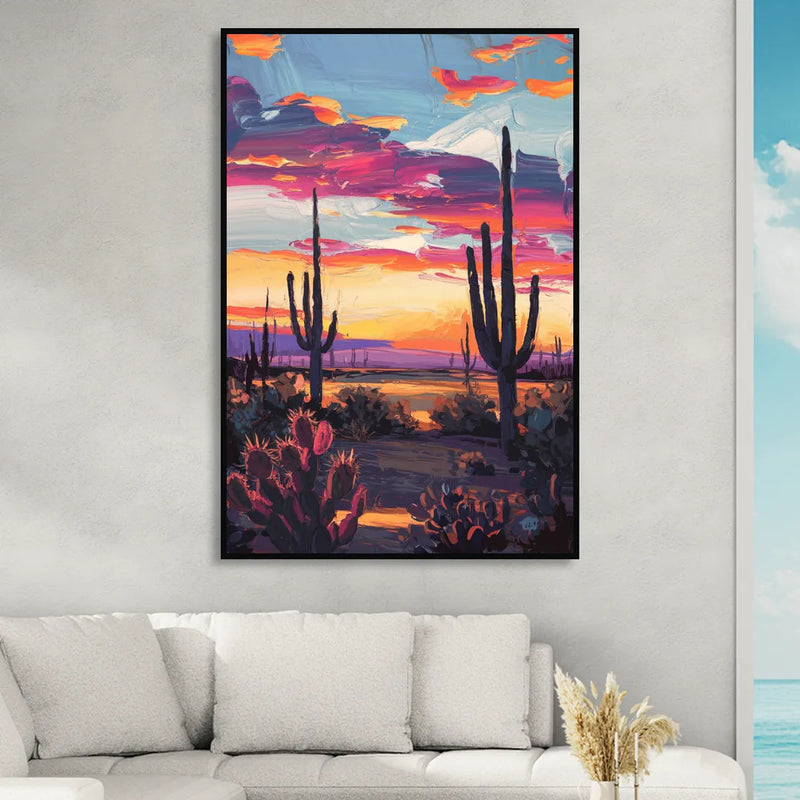 El Paso Desert Sunset Sitting Room - Black Canvas Wall Art