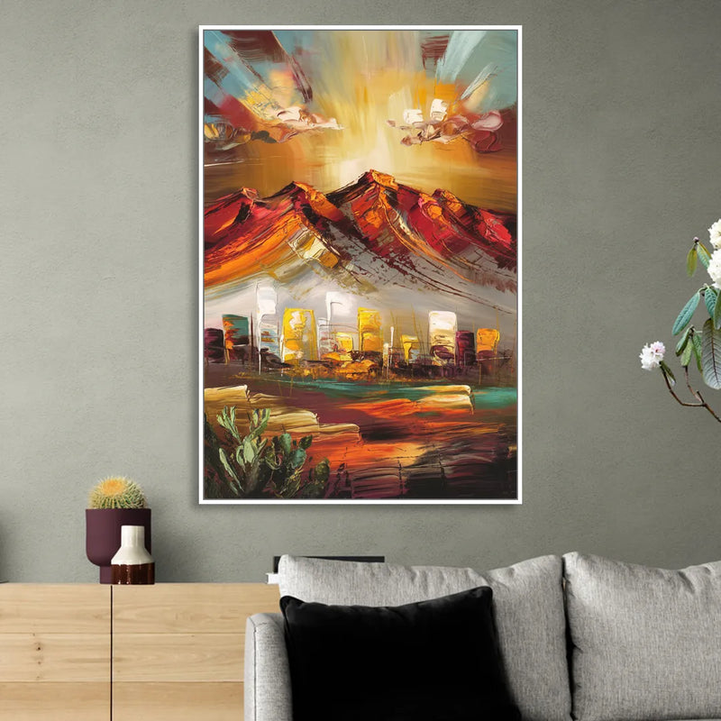 El Paso Mountain Horizon Living Room - White Canvas Wall Art