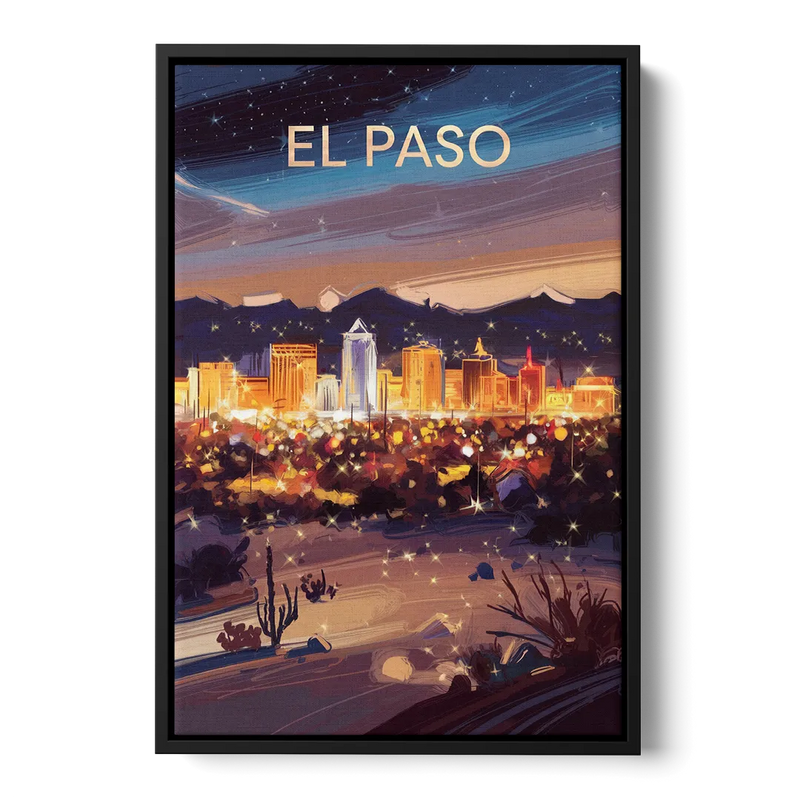 El Paso Night Lights Front - Black Canvas Wall Art