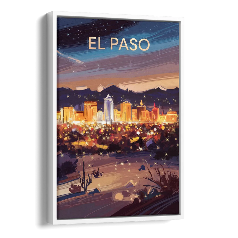 El Paso Night Lights Side - White Canvas Wall Art