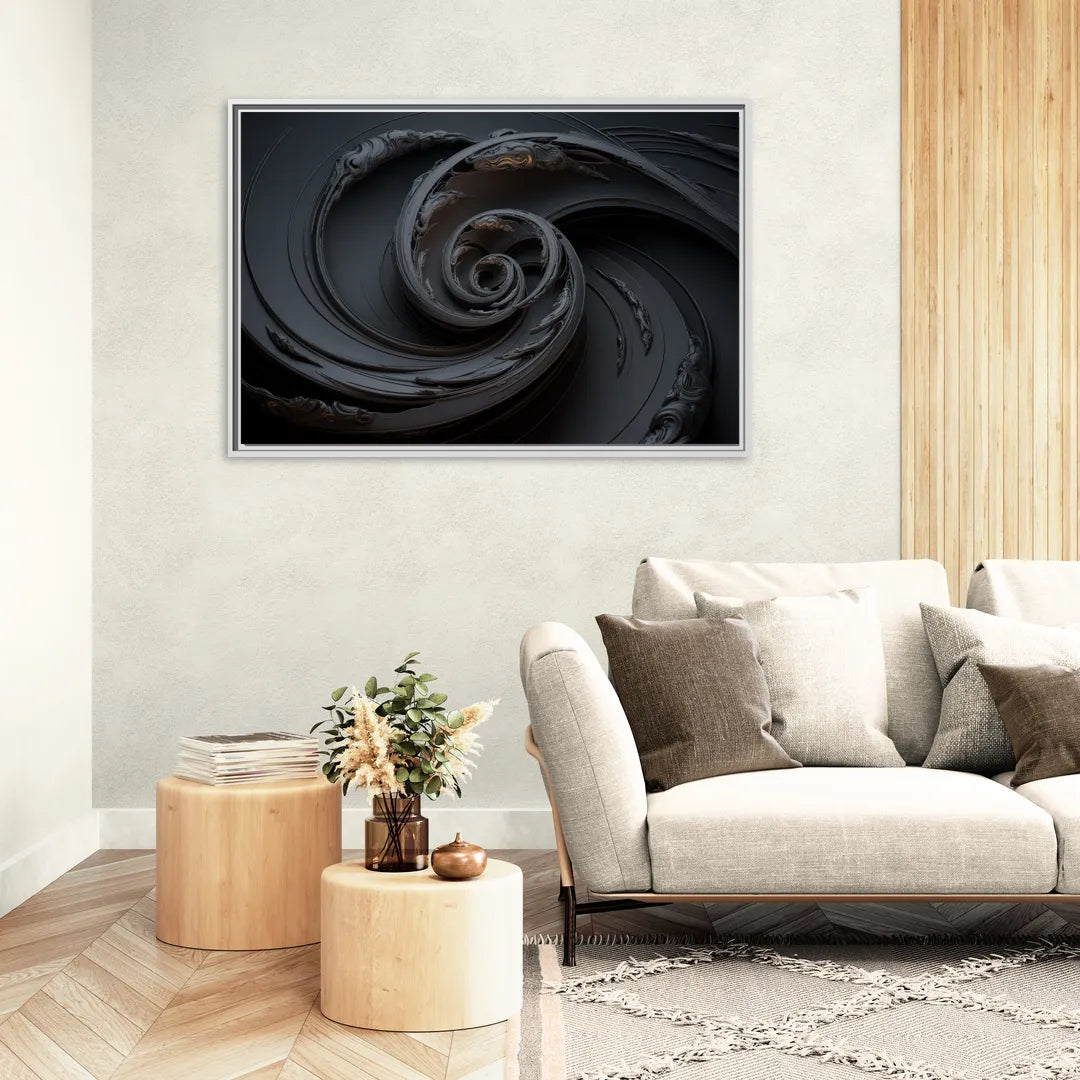 Elegance in Motion Black Abstract - Living Room White Frame Canvas