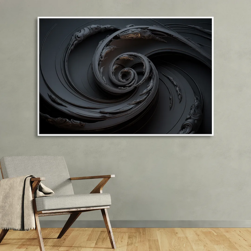 Elegance in Motion Black Abstract Sitting Room - White Canvas Wall Art