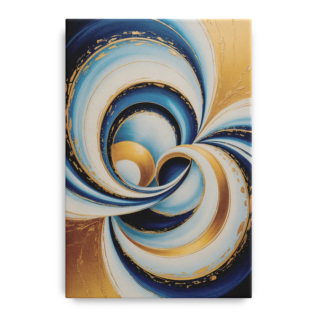 Elegance in Motion Blue and Gold Abstract - Canvas Wall Art