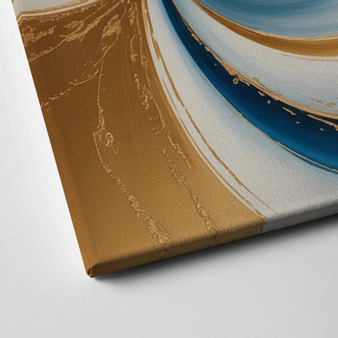 Elegance in Motion Blue and Gold Abstract Canvas Close Up
