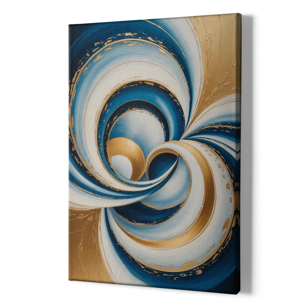 Elegance in Motion Blue and Gold Abstract - Canvas Print Art Sides