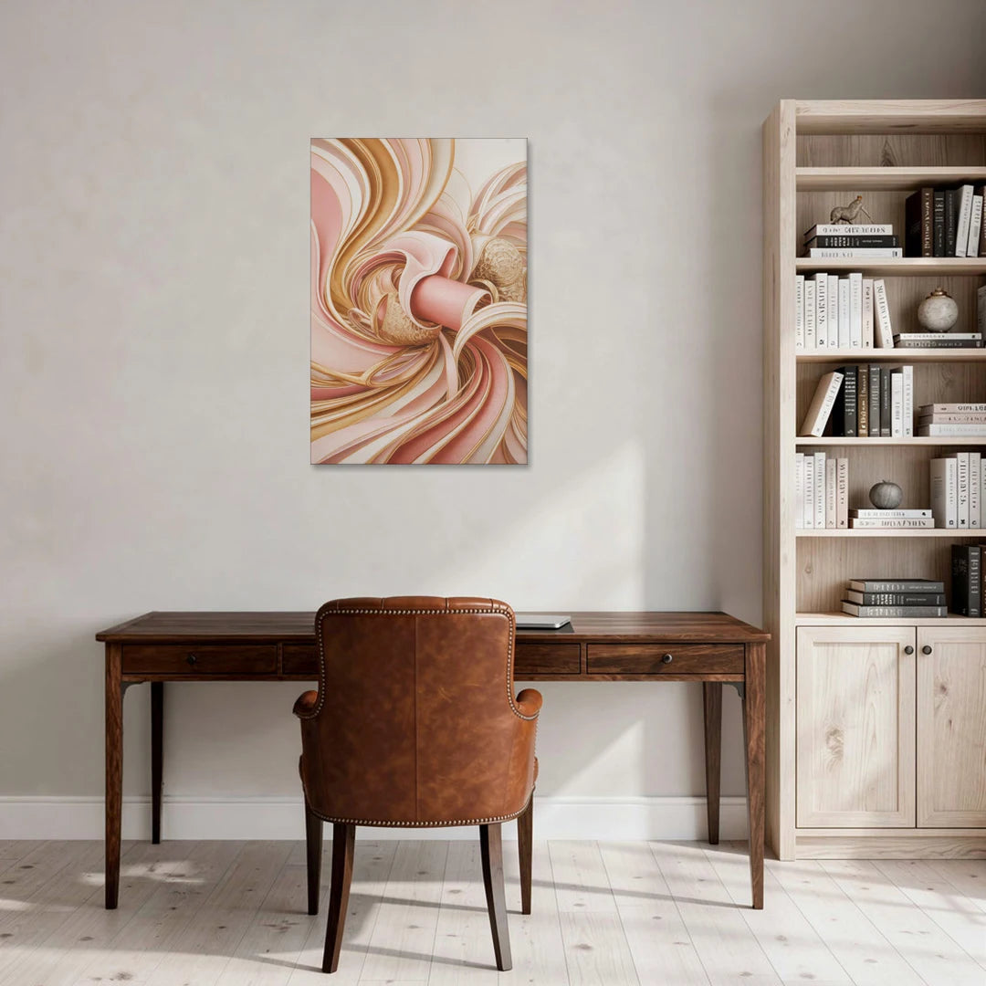 Elegance in Motion Pink and Gold Abstract - Canvas Wall Art - Office - 24x36