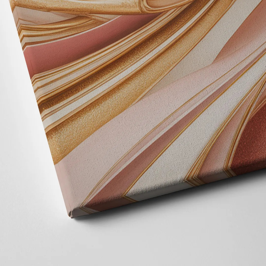 Elegance in Motion Pink and Gold Abstract Canvas Close Up