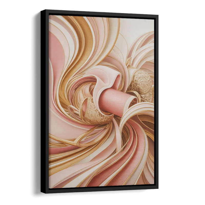 Elegance in Motion Pink and Gold Abstract Side - Black Canvas Wall Art