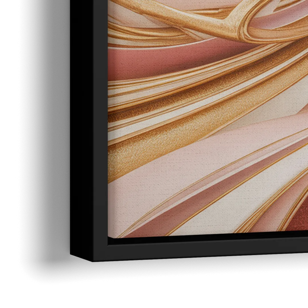 Elegance in Motion Pink and Gold Abstract - Close-Up Black Frame Canvas