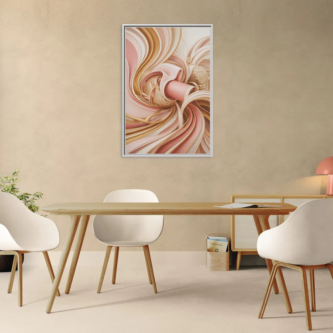 Elegance in Motion Pink and Gold Abstract - Living Room White Frame Canvas